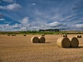 Sunshine on hay bales at autumn harvest time in Northumberland, England, UK Royalty Free Stock Photo