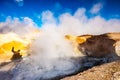 Sunshine huge steaming geyser in Bolivia