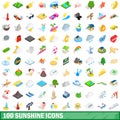 100 sunshine icons set, isometric 3d style Royalty Free Stock Photo