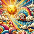 Sunshine, lollipop and rainbow background