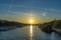Sunshine Over Paris and Eiffel Tower District at Morning With Seine River and Bridges Royalty Free Stock Photo