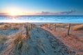 Sunshine over the sand path to North sea coast Royalty Free Stock Photo