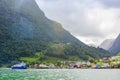 Sunshine and rain at same time Undredal village Aurlandsfjord Norway Royalty Free Stock Photo