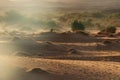 Sunshine on sand in sahara desert at sunrise