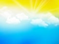 Sunshine sky, abstract yellow blue clouds background