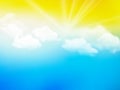 Sunshine sky, abstract yellow blue clouds background Royalty Free Stock Photo