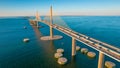 Sunshine Skyway Bridge spanning the Lower Tampa Bay and connecting Terra Ceia to St. Petersburg, Florida, USA. Day photo. Ocean or