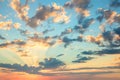 Sunshine Sunrise sky, gentle colors of soft clouds and sunshine with rays Royalty Free Stock Photo