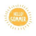 Sunshine symbol with Hello Summer lettering typography.