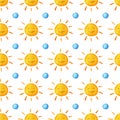 Sunshine watercolor pattern. Cute smiling sun. Hand painted illustration. Royalty Free Stock Photo