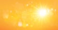 Sunshine yellow orange colors illustration, sunny summer background. Sun with blurred lights backgdrop Royalty Free Stock Photo