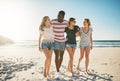 Sunshiny days with some really great friends. a happy group of friends enjoying a day together at the beach. Royalty Free Stock Photo