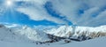 Sunshiny Silvretta Alps winter view Austria. Panorama.