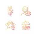 Sunstroke and sunburn gradient linear vector icons set