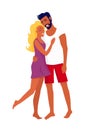 Suntanned Couple Stands and Hugs with Closed Eyes