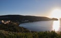 Sunup on calamosca beach from capo sant`Elia lighthouse