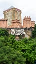 The Sunway Lagoon logo at the rock wall at water park in Bandar Sunway Royalty Free Stock Photo