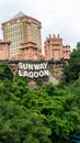 The Sunway Lagoon logo at the rock wall at water park in Bandar Sunway Royalty Free Stock Photo