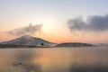 Suoi Vang lake with Langbiang mountains in the morning Royalty Free Stock Photo