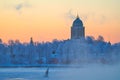 The Suomenlinna fortress island on a extremely cold winter morning at sunrise