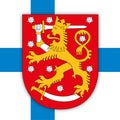 Suomi Finland coat of arms on the Finnish flag Royalty Free Stock Photo