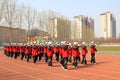 Suona performance team marching on the playground