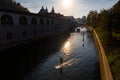 Sup surfers Ljubljana city river, Slovenia Royalty Free Stock Photo