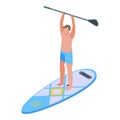 Sup surfing icon, isometric style