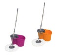 Super absorbent microfiber spin mop with purple and orange colored bucket set. Royalty Free Stock Photo