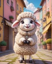 A super adorable anthropomorphic little lamb, wearing a smile, looking at you. Royalty Free Stock Photo