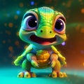 Super Adorable Pixar-Style Rendered Small Turtle. Generative AI