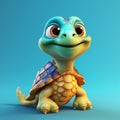 Super Adorable Pixar-Style Rendered Small Turtle. Generative AI