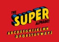 The Super Alphabet. 3d Effect Design Letters. Retro Comic Typography.