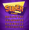 Super alphabet funny font on purple background