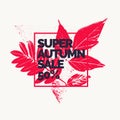 Super autumn sale. Abstract background with leaves.