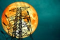 super blood moon back silhouette power electric pole night heap Royalty Free Stock Photo
