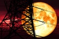 super blood moon back silhouette power electric pole and night r Royalty Free Stock Photo