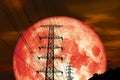 super blood moon back silhouette power electric pole and night Royalty Free Stock Photo