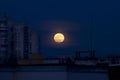 Super Blue Blood Moon January 31, 2018 from Easterm Europe, Bulgaria, Sofia. Lunar Eclipse . The super moon next to building