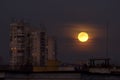 Super Blue Blood Moon January 31, 2018 from Easterm Europe, Bulgaria, Sofia. Lunar Eclipse . The super moon next to building Royalty Free Stock Photo