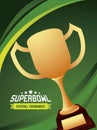 super bowl championship lettering in poster with trophy cup award