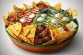 Super Bowl day cuisine, football party food, nachos, salsa, and guacamole Royalty Free Stock Photo