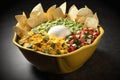 Super Bowl day cuisine, football party food, nachos, salsa, and guacamole Royalty Free Stock Photo