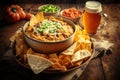 Super bowl food includes tortilla chips and buffalo chicken dip Royalty Free Stock Photo