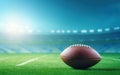 Super bowl poster. Traditional American football isolated on green and blue background. Rugby ball on the stadium field Royalty Free Stock Photo