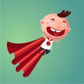 Wonder baby. Super boy. Funny little child in super hero suit. Humor cartoon illustration.