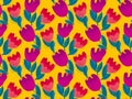 Super bright tulip flower seamless pattern