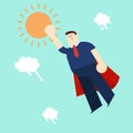 Super business man in red capes flying upwards