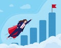 Super business woman flying to approach her goal, flat vector illustration.