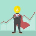 Super Businessman Bulb Head Idea Color Illustration